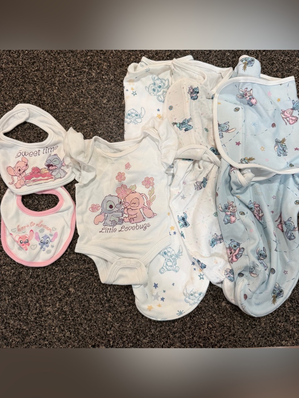 Lilo and stitch Aden and Anais swaddles, onesie and bibs. Baby Lilo and stitch